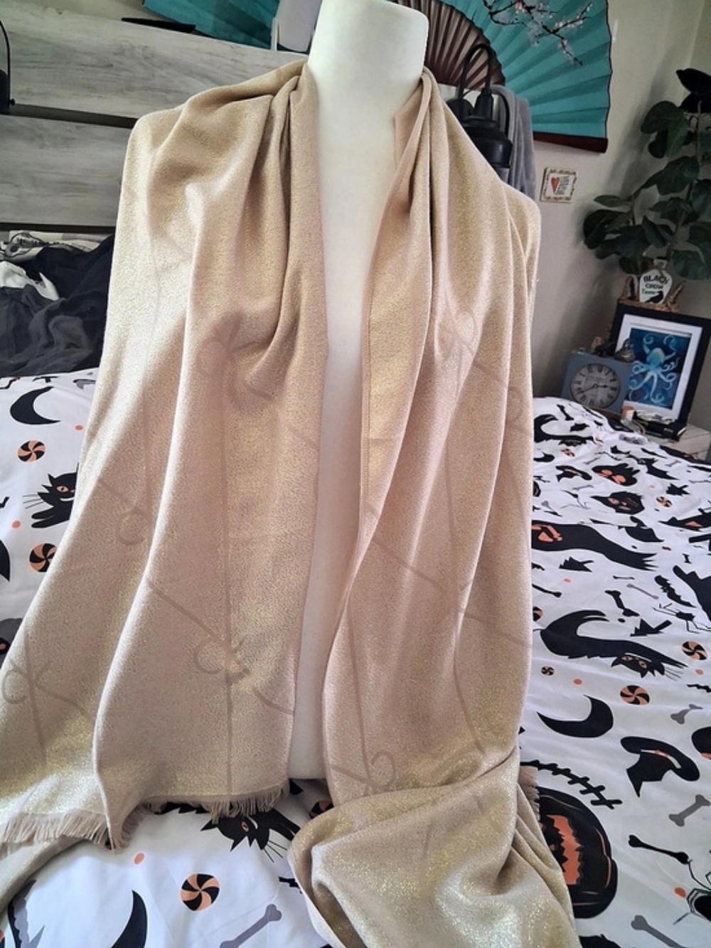 Calvin Klein Lightweight Metallic Evening Scarf in Cream